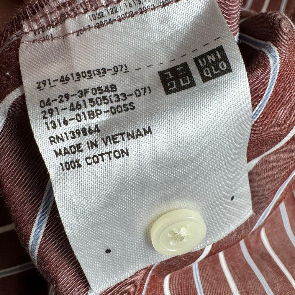 Uniqlo Striped Shirt Dress Small Brown White Long Sleeve Button Front Midi Dress - Picture 9 of 13